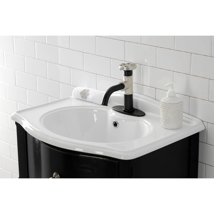 Belknap KSD2826RX Single-Handle 1-Hole Deck Mount Bathroom Faucet with Push Pop-Up and Deck Plate, Matte Black/Polished Nickel