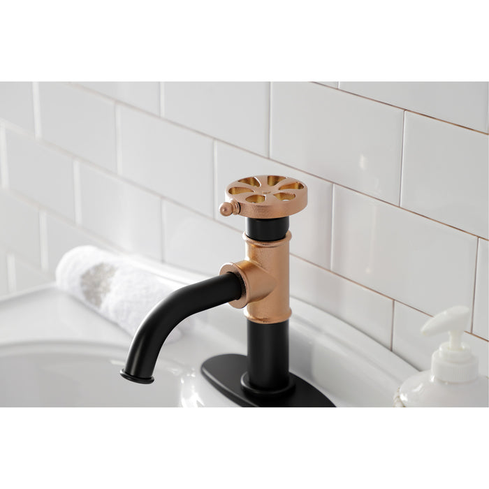 Belknap KSD2827RX Single-Handle 1-Hole Deck Mount Bathroom Faucet with Push Pop-Up and Deck Plate, Matte Black/Rose Gold