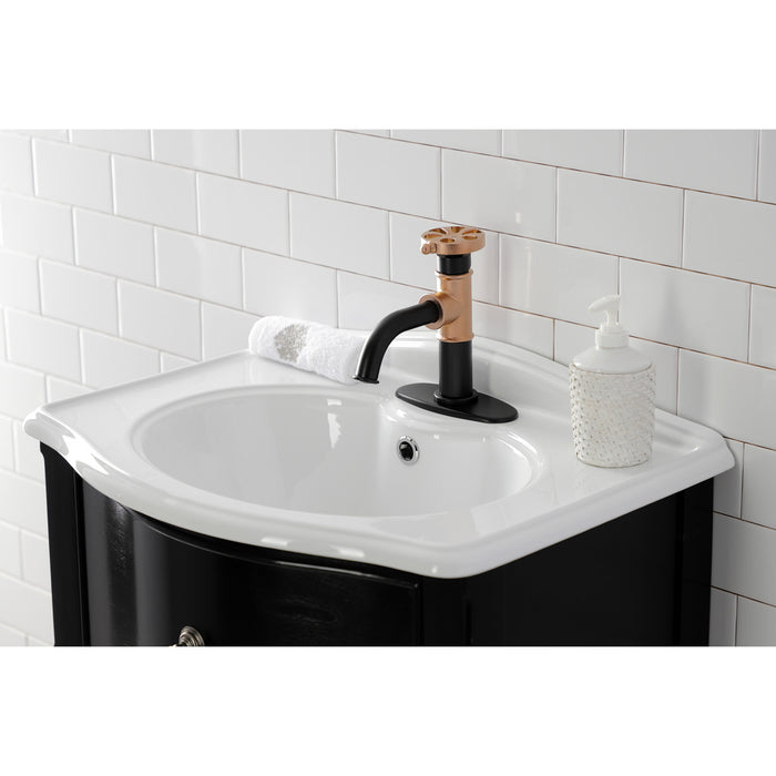 Belknap KSD2827RX Single-Handle 1-Hole Deck Mount Bathroom Faucet with Push Pop-Up and Deck Plate, Matte Black/Rose Gold