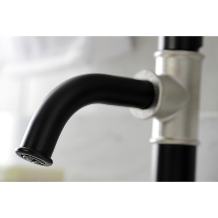 Belknap KSD2828RX Single-Handle 1-Hole Deck Mount Bathroom Faucet with Push Pop-Up and Deck Plate, Matte Black/Brushed Nickel
