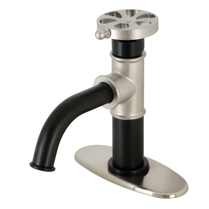 Belknap KSD2828RX Single-Handle 1-Hole Deck Mount Bathroom Faucet with Push Pop-Up and Deck Plate, Matte Black/Brushed Nickel