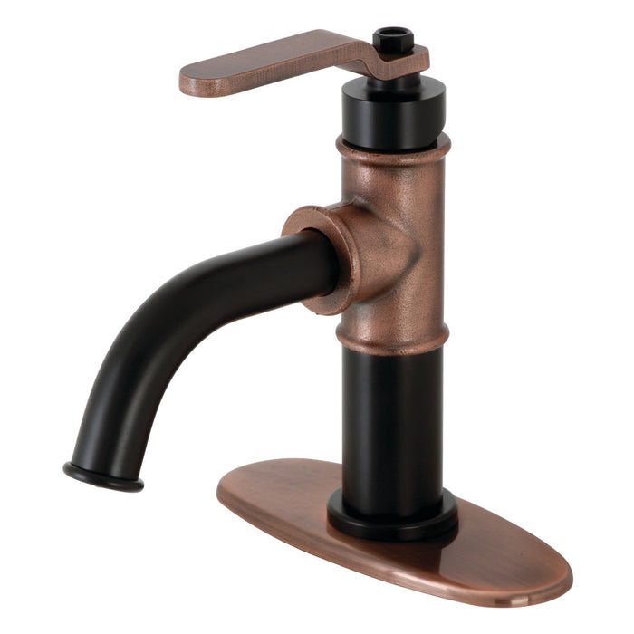 Whitaker KSD282KLAC Single-Handle 1-Hole Deck Mount Bathroom Faucet with Push Pop-Up and Deck Plate, Matte Black/Antique Copper