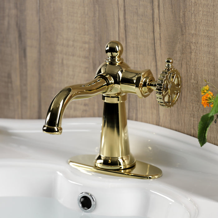 Fuller KSD3542CG Single-Handle 1-Hole Deck Mount Bathroom Faucet with Push Pop-Up and Deck Plate, Polished Brass