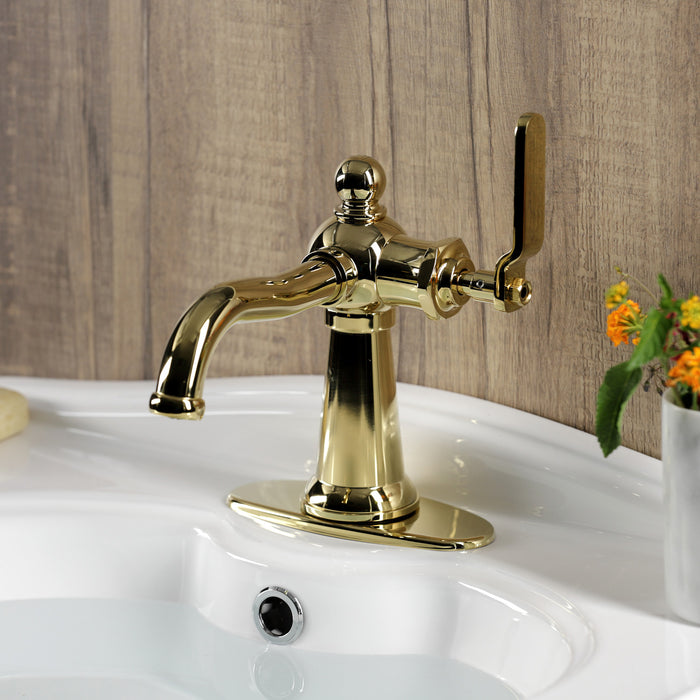 Knight KSD3542KL Single-Handle 1-Hole Deck Mount Bathroom Faucet with Push Pop-Up and Deck Plate, Polished Brass