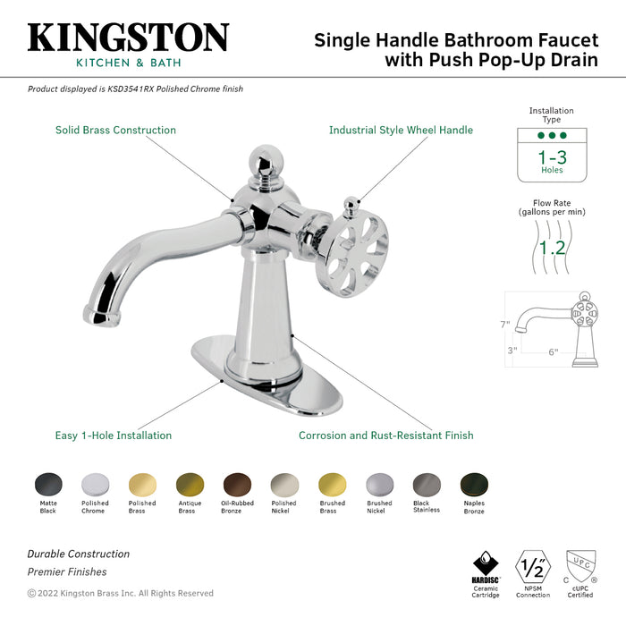 Belknap KSD3542RX Single-Handle 1-Hole Deck Mount Bathroom Faucet with Push Pop-Up and Deck Plate, Polished Brass