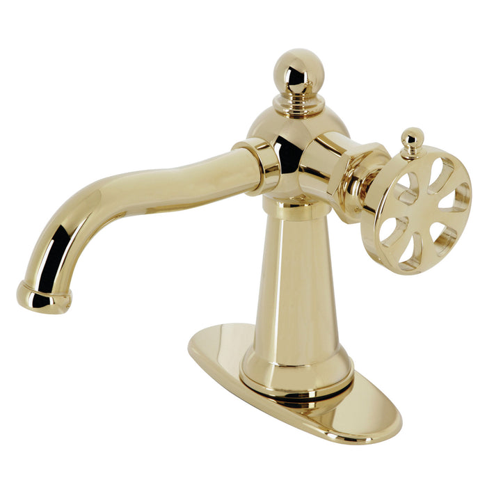 Belknap KSD3542RX Single-Handle 1-Hole Deck Mount Bathroom Faucet with Push Pop-Up and Deck Plate, Polished Brass