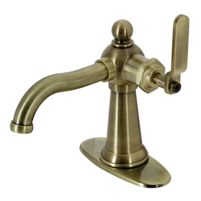 Knight KSD3543KL Single-Handle 1-Hole Deck Mount Bathroom Faucet with Push Pop-Up and Deck Plate, Antique Brass