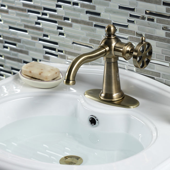 Belknap KSD3543RX Single-Handle 1-Hole Deck Mount Bathroom Faucet with Push Pop-Up and Deck Plate, Antique Brass