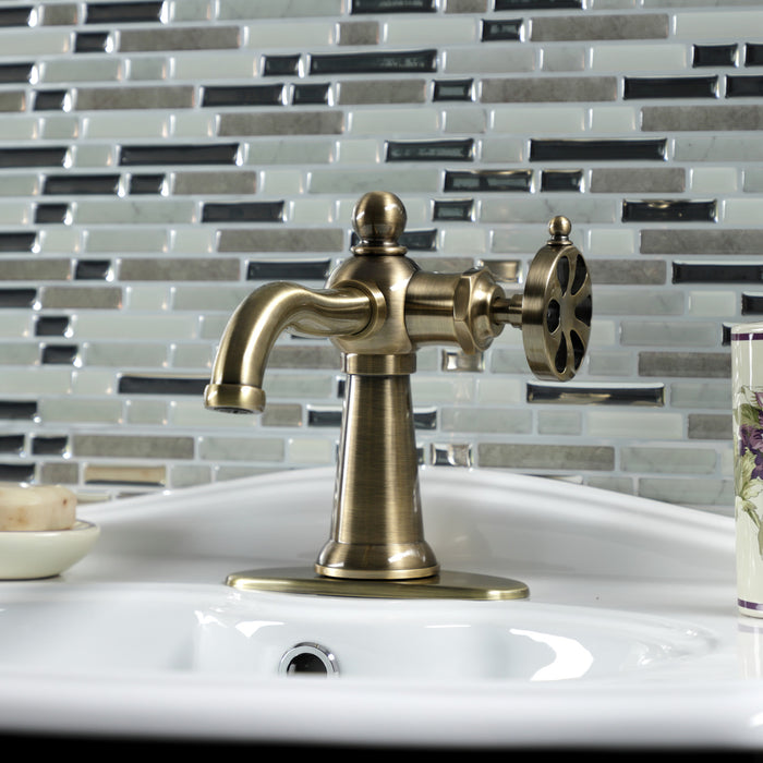 Belknap KSD3543RX Single-Handle 1-Hole Deck Mount Bathroom Faucet with Push Pop-Up and Deck Plate, Antique Brass