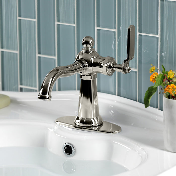 Knight KSD3546KL Single-Handle 1-Hole Deck Mount Bathroom Faucet with Push Pop-Up and Deck Plate, Polished Nickel
