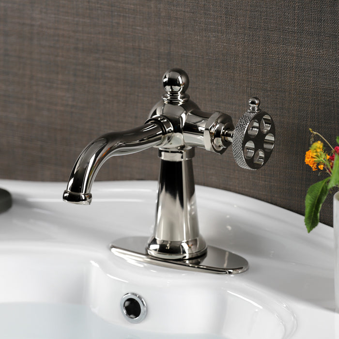 Webb KSD3546RKX Single-Handle 1-Hole Deck Mount Bathroom Faucet with Knurled Handle and Push Pop-Up Drain, Polished Nickel