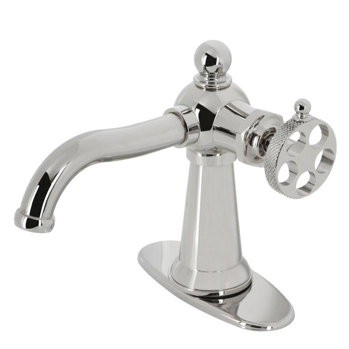 Webb KSD3546RKX Single-Handle 1-Hole Deck Mount Bathroom Faucet with Knurled Handle and Push Pop-Up Drain, Polished Nickel