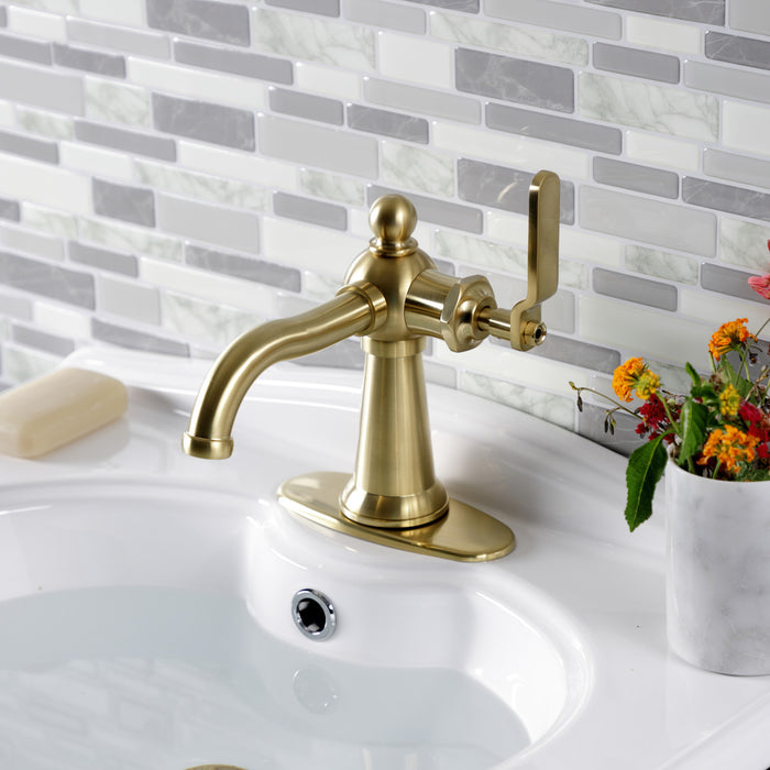 Knight KSD3547KL Single-Handle 1-Hole Deck Mount Bathroom Faucet with Push Pop-Up and Deck Plate, Brushed Brass