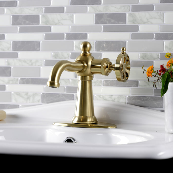 Belknap KSD3547RX Single-Handle 1-Hole Deck Mount Bathroom Faucet with Push Pop-Up and Deck Plate, Brushed Brass