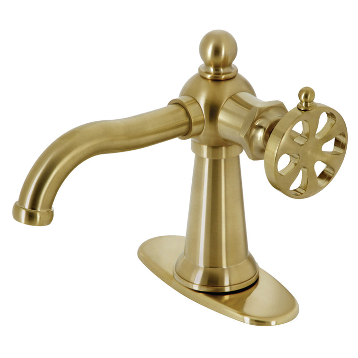 Belknap KSD3547RX Single-Handle 1-Hole Deck Mount Bathroom Faucet with Push Pop-Up and Deck Plate, Brushed Brass