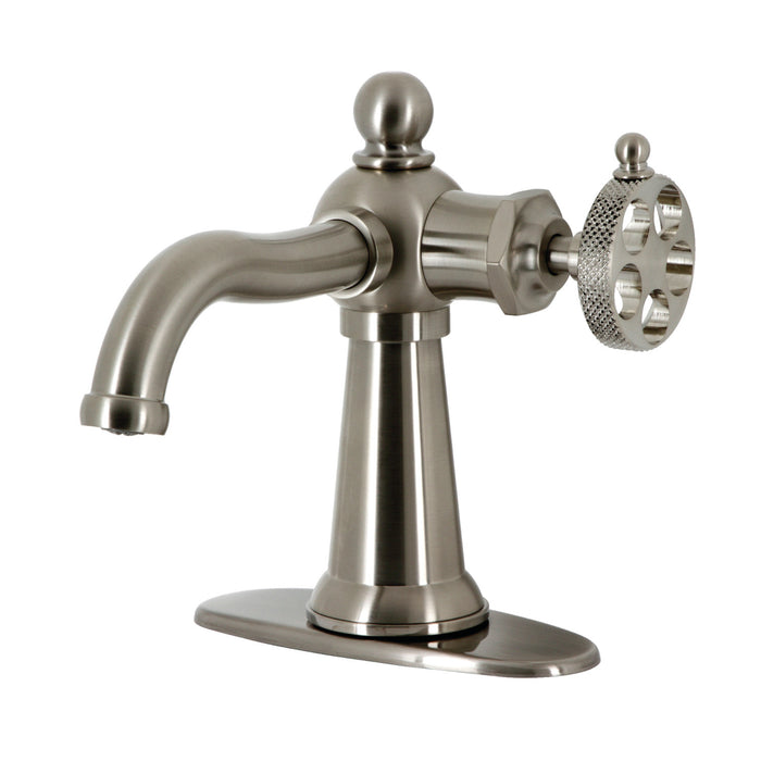 Webb KSD3548RKX Single-Handle 1-Hole Deck Mount Bathroom Faucet with Knurled Handle and Push Pop-Up Drain, Brushed Nickel