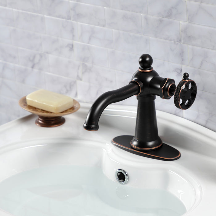 Webb KSD354RKXNB Single-Handle 1-Hole Deck Mount Bathroom Faucet with Knurled Handle and Push Pop-Up Drain, Naples Bronze
