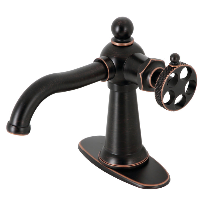 Webb KSD354RKXNB Single-Handle 1-Hole Deck Mount Bathroom Faucet with Knurled Handle and Push Pop-Up Drain, Naples Bronze