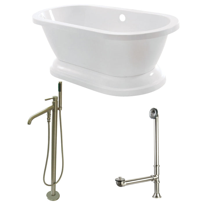 Aqua Eden KT7PE672824B8 67-Inch Acrylic Double Ended Pedestal Tub Combo with Faucet and Supply Lines, White/Brushed Nickel