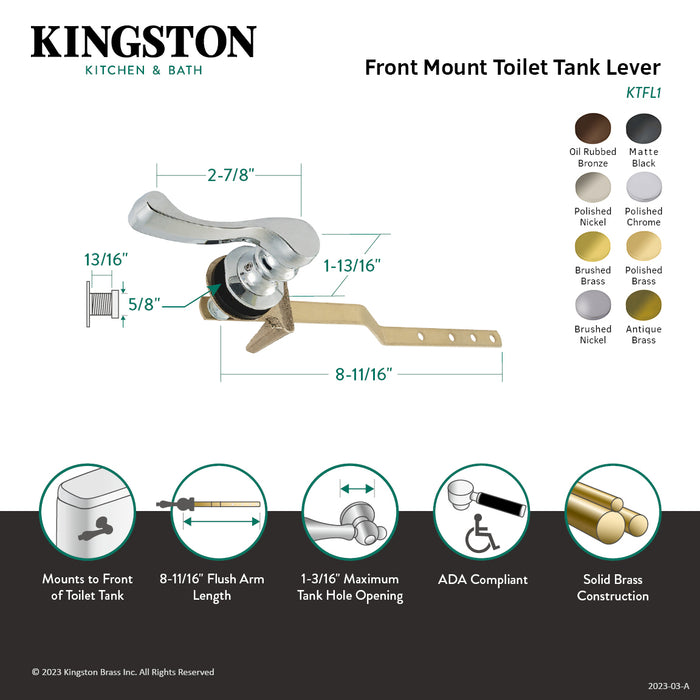 Kingston Tulare KTFL1 - French Front Mount Toilet Tank Lever, Polished Chrome