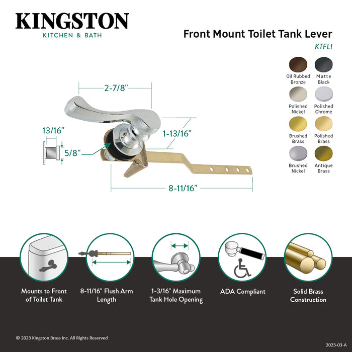 French KTFL8 Front Mount Toilet Tank Lever, Brushed Nickel