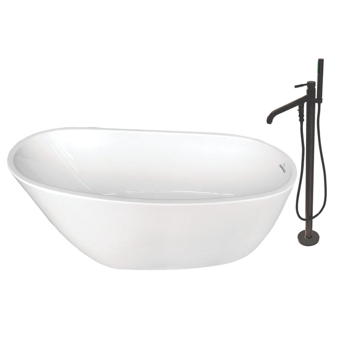 Aqua Eden KTRS592928A5 59-Inch Acrylic Single Slipper Freestanding Tub Combo with Faucet and Drain, White/Oil Rubbed Bronze