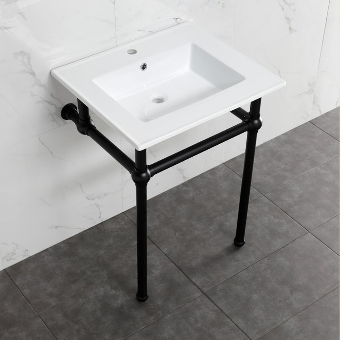 Kingston Heirloom KVBH252270 - Templeton 25-Inch Ceramic Console Sink with Brass Legs (1-Hole), White/Matte Black