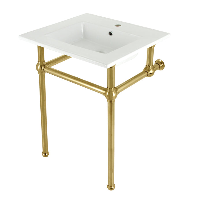 Kingston Heirloom KVBH252277 - Templeton 25-Inch Ceramic Console Sink with Brass Legs (1-Hole), White/Brushed Brass