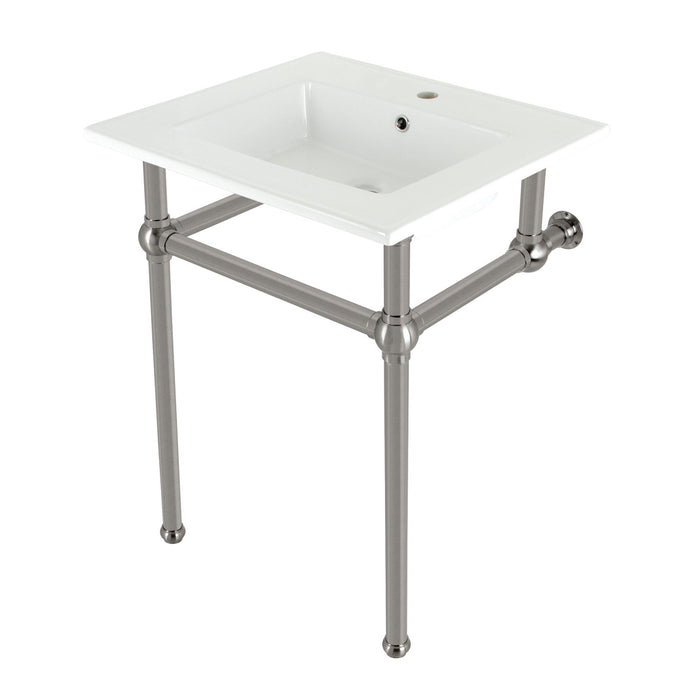 Kingston Heirloom KVBH252278 - Templeton 25-Inch Ceramic Console Sink with Brass Legs (1-Hole), White/Brushed Nickel