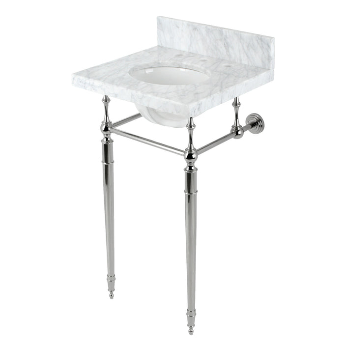 Fauceture KVPB1917M386ST 19-Inch Carrara Marble Console Sink with Brass Legs (8" Faucet Drillings), Marble White/Polished Nickel