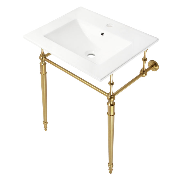 Kingston Heirloom KVPB24187W1BB - Edwardian 24-Inch Ceramic Console Sink with Brass Legs (1-Hole), White/Brushed Brass