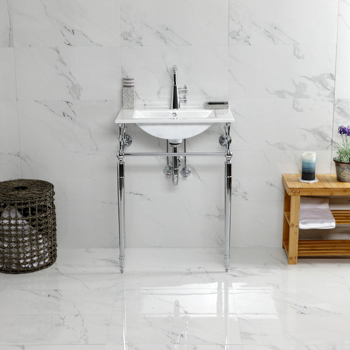 Kingston Heirloom KVPB24187W1CP - Edwardian 24-Inch Ceramic Console Sink with Brass Legs (1-Hole), White/Polished Chrome