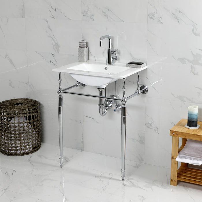 Kingston Heirloom KVPB24187W1CP - Edwardian 24-Inch Ceramic Console Sink with Brass Legs (1-Hole), White/Polished Chrome