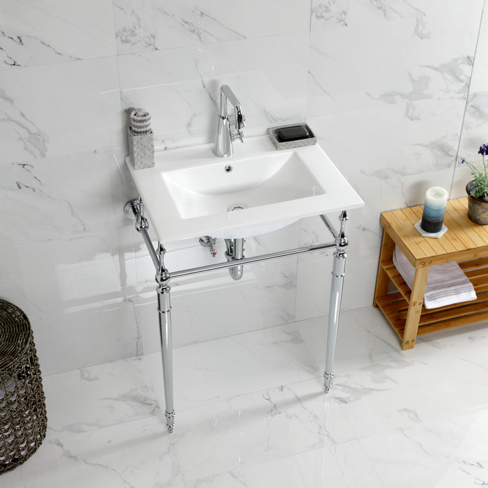 Kingston Heirloom KVPB24187W1CP - Edwardian 24-Inch Ceramic Console Sink with Brass Legs (1-Hole), White/Polished Chrome