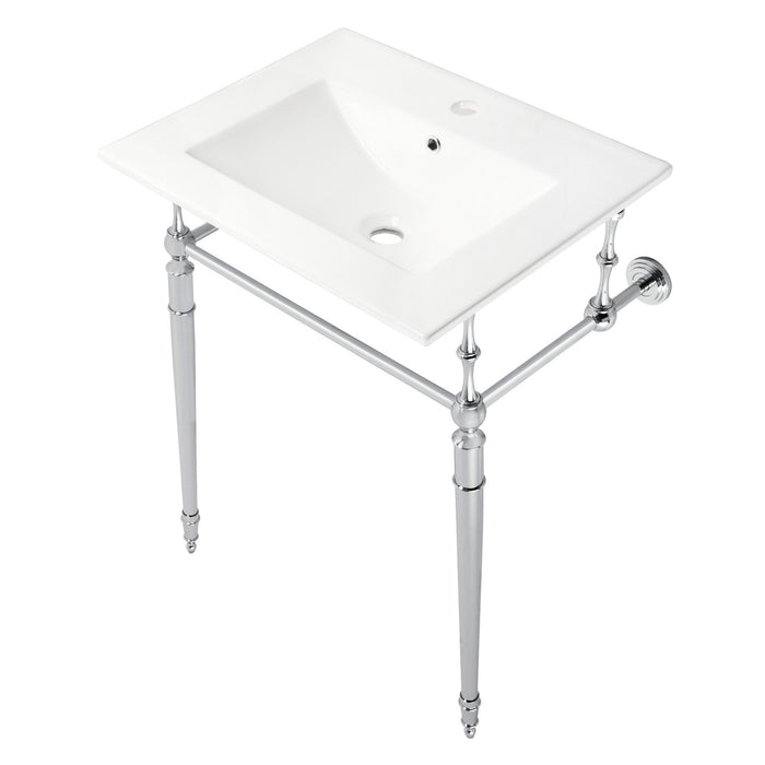 Kingston Heirloom KVPB24187W1CP - Edwardian 24-Inch Ceramic Console Sink with Brass Legs (1-Hole), White/Polished Chrome