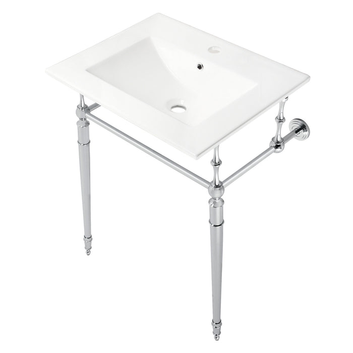 Edwardian KVPB24187W1CP 24-Inch Console Sink with Brass Legs (Single Faucet Hole), White/Polished Chrome
