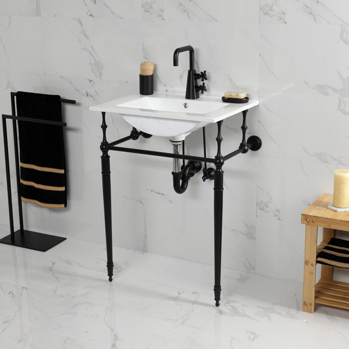 Kingston Heirloom KVPB24187W1MB - Edwardian 24-Inch Ceramic Console Sink with Brass Legs (1-Hole), White/Matte Black