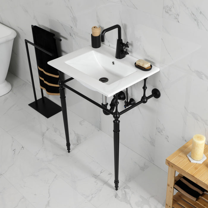 Kingston Heirloom KVPB24187W1MB - Edwardian 24-Inch Ceramic Console Sink with Brass Legs (1-Hole), White/Matte Black