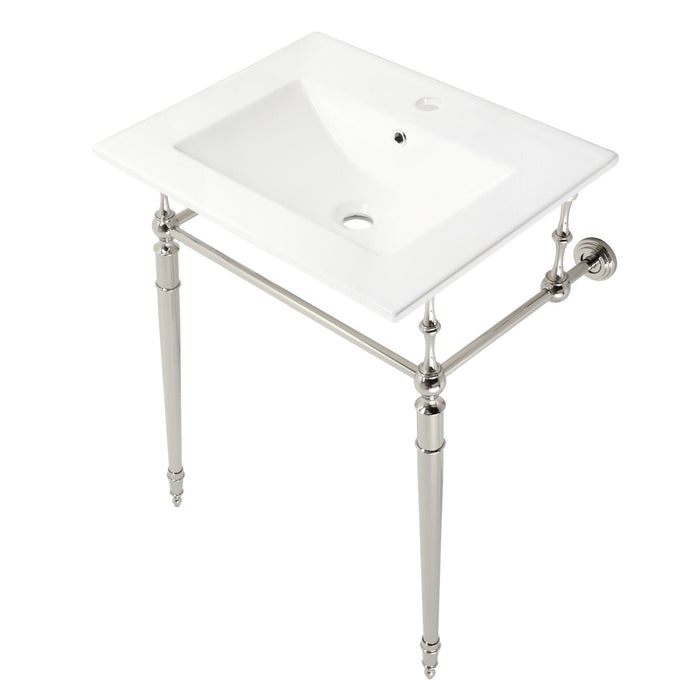 Edwardian KVPB24187W1PN 24-Inch Console Sink with Brass Legs (Single Faucet Hole), White/Polished Nickel