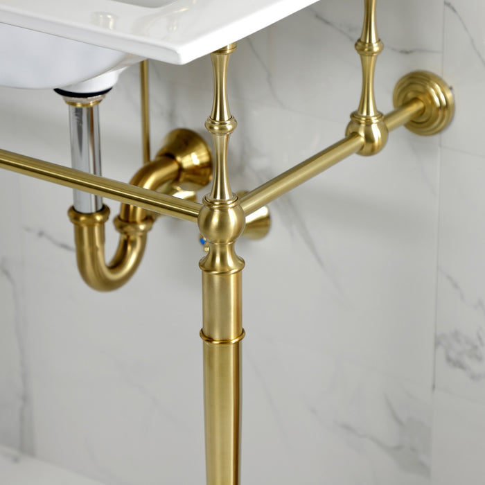 Kingston Heirloom KVPB24187W4BB - Edwardian 24-Inch Ceramic Console Sink with Brass Legs (4-Inch, 3-Hole), White/Brushed Brass