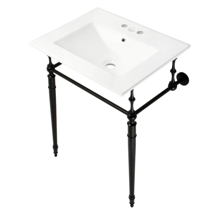 Edwardian KVPB24187W4MB 24-Inch Console Sink with Brass Legs (4-Inch, 3 Hole), White/Matte Black