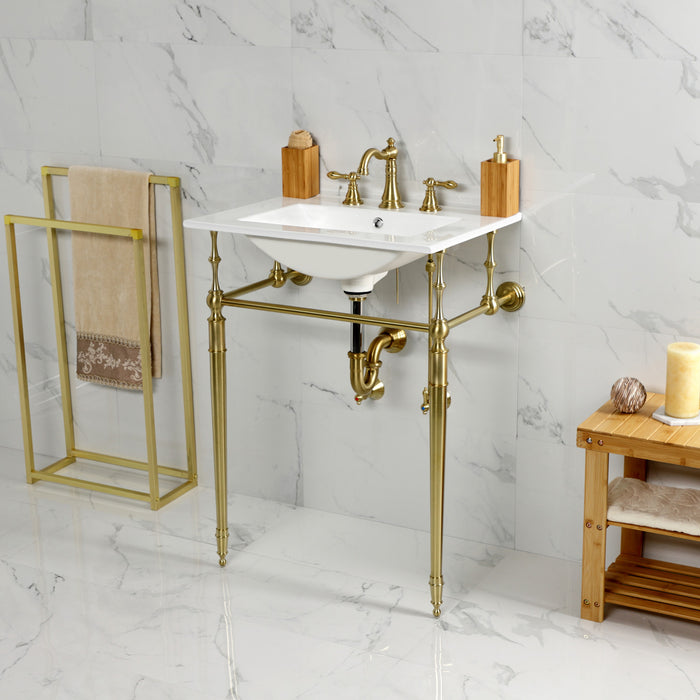 Edwardian KVPB24187W8BB 24-Inch Ceramic Console Sink with Brass Legs (8-Inch, 3-Hole), White/Brushed Brass