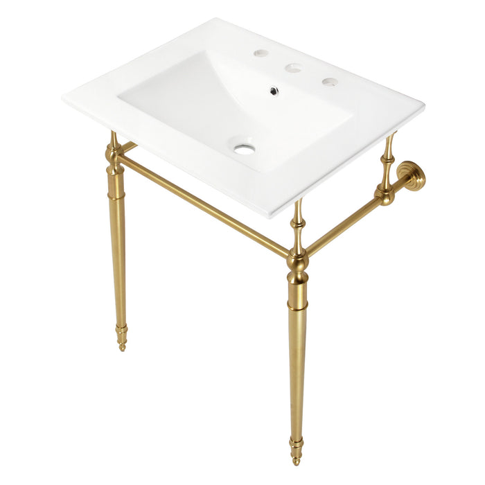 Edwardian KVPB24187W8BB 24-Inch Ceramic Console Sink with Brass Legs (8-Inch, 3-Hole), White/Brushed Brass