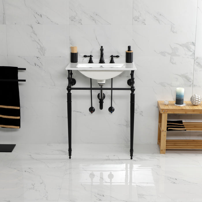 Edwardian KVPB24187W8MB 24-Inch Ceramic Console Sink with Brass Legs (8-Inch, 3-Hole), White/Matte Black