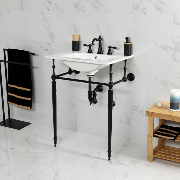 Edwardian KVPB24187W8MB 24-Inch Ceramic Console Sink with Brass Legs (8-Inch, 3-Hole), White/Matte Black