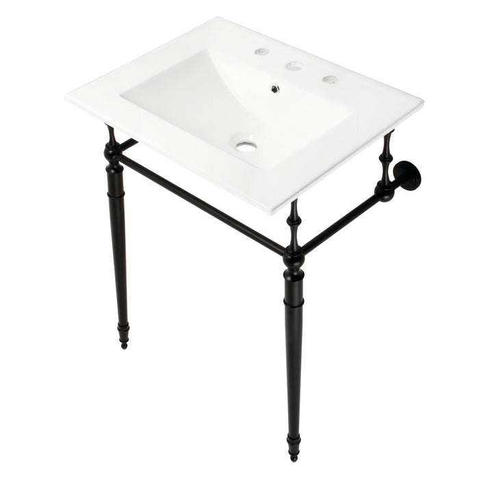 Edwardian KVPB24187W8MB 24-Inch Console Sink with Brass Legs (8-Inch, 3 Hole), White/Matte Black