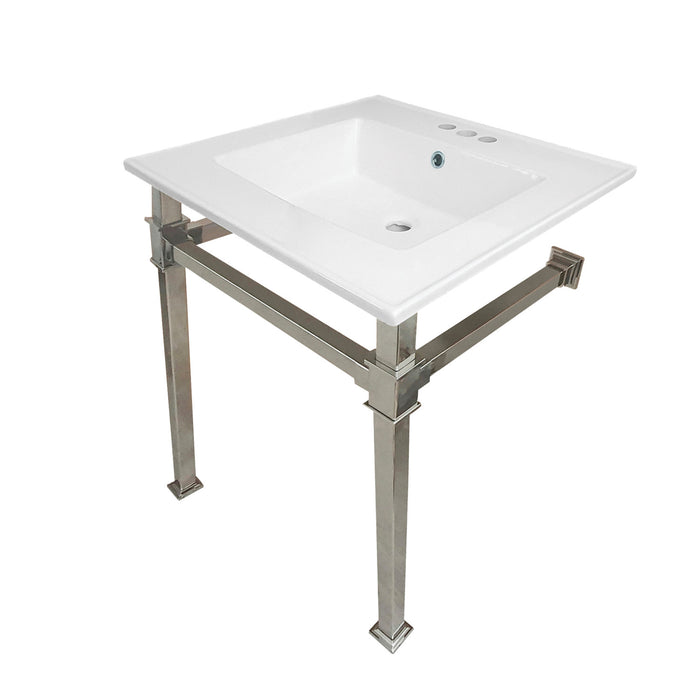 Kingston Sona KVPB25224Q6 - Monarch 25-Inch Ceramic Console Sink with Stainless Steel Legs (4-Inch, 3-Hole), White/Polished Nickel