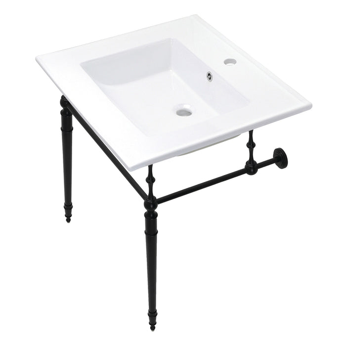 Kingston Heirloom KVPB252271MB - Edwardian 25-Inch Ceramic Console Sink with Brass Legs (1-Hole), White/Matte Black