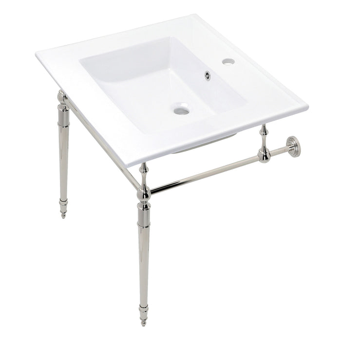 Kingston Heirloom KVPB252271PN - Edwardian 25-Inch Ceramic Console Sink with Brass Legs (1-Hole), White/Polished Nickel