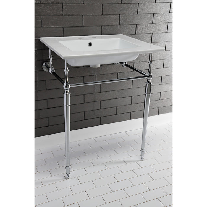 Kingston Heirloom KVPB25227W4CP - Edwardian 25-Inch Ceramic Console Sink with Brass Legs (4-Inch, 3-Hole), White/Polished Chrome